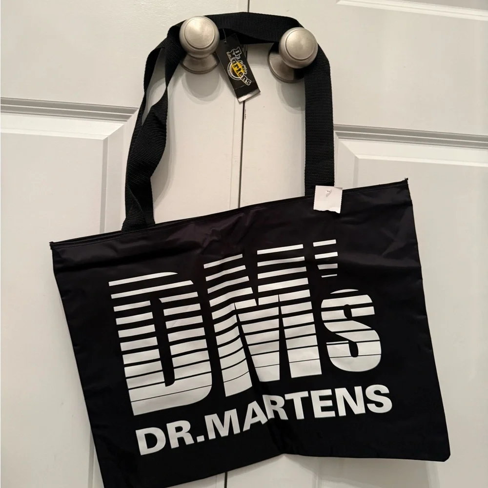 NWT Dr. Martens Black Tote Bag with White DMS Logo & Zipper